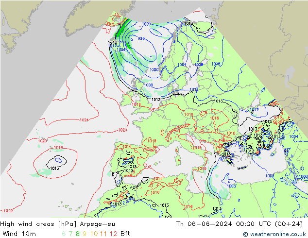 High wind areas Arpege-eu jeu 06.06.2024 00 UTC