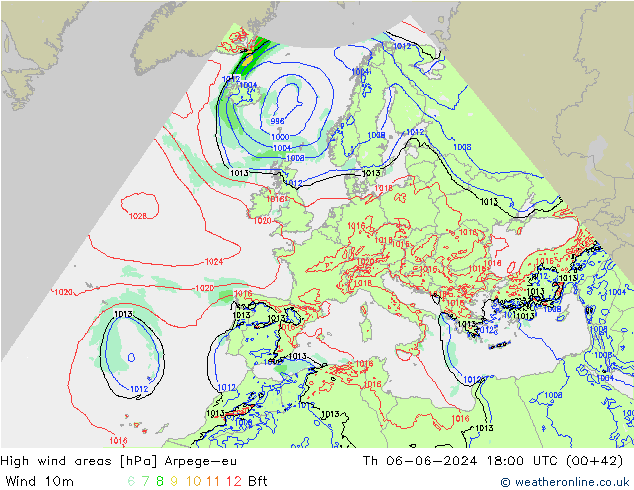 Windvelden Arpege-eu do 06.06.2024 18 UTC