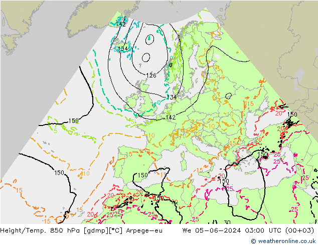 Height/Temp. 850 hPa Arpege-eu Qua 05.06.2024 03 UTC