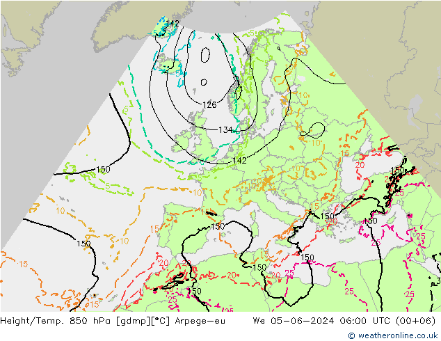 Height/Temp. 850 hPa Arpege-eu Mi 05.06.2024 06 UTC