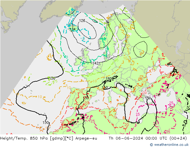 Height/Temp. 850 hPa Arpege-eu Do 06.06.2024 00 UTC