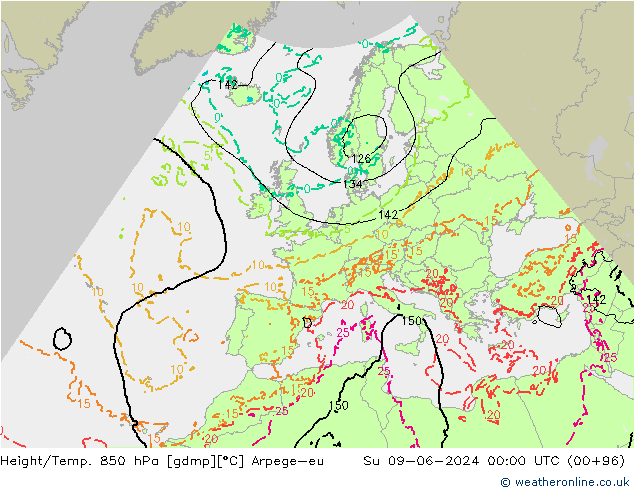 Yükseklik/Sıc. 850 hPa Arpege-eu Paz 09.06.2024 00 UTC