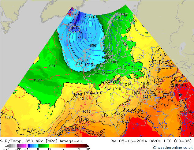 SLP/Temp. 850 hPa Arpege-eu 星期三 05.06.2024 06 UTC