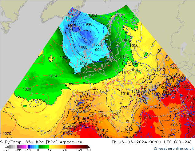 SLP/Temp. 850 hPa Arpege-eu Th 06.06.2024 00 UTC