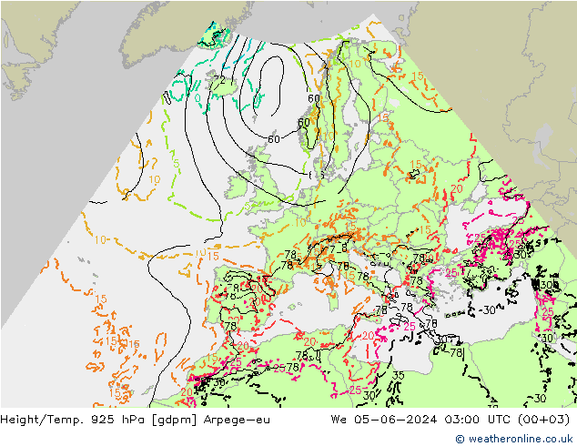 Height/Temp. 925 гПа Arpege-eu ср 05.06.2024 03 UTC