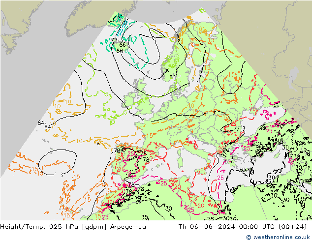 Height/Temp. 925 hPa Arpege-eu Qui 06.06.2024 00 UTC