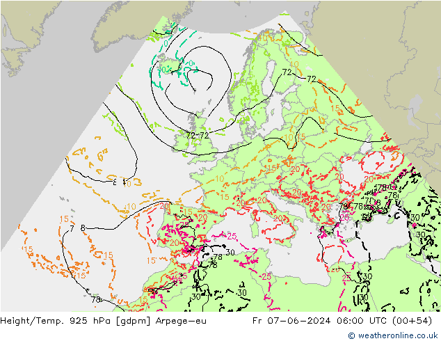 Height/Temp. 925 hPa Arpege-eu pt. 07.06.2024 06 UTC