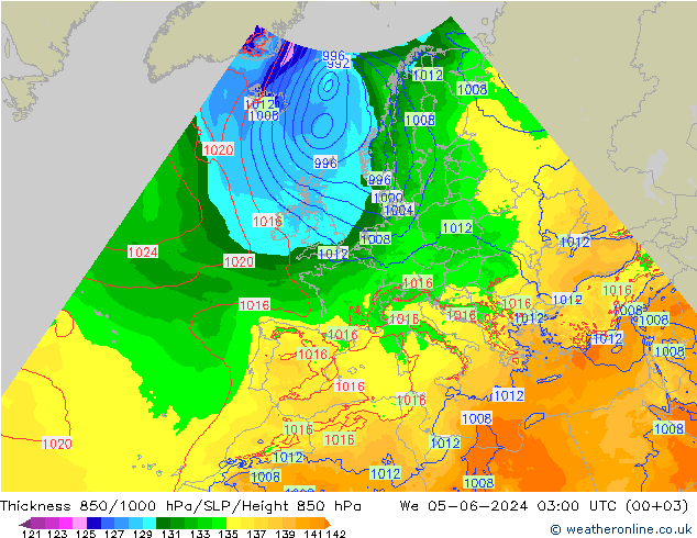 Thck 850-1000 hPa Arpege-eu mer 05.06.2024 03 UTC