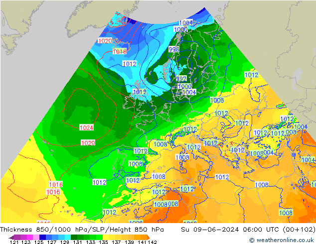 Thck 850-1000 hPa Arpege-eu Su 09.06.2024 06 UTC