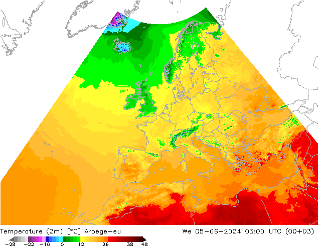 Temperature (2m) Arpege-eu We 05.06.2024 03 UTC