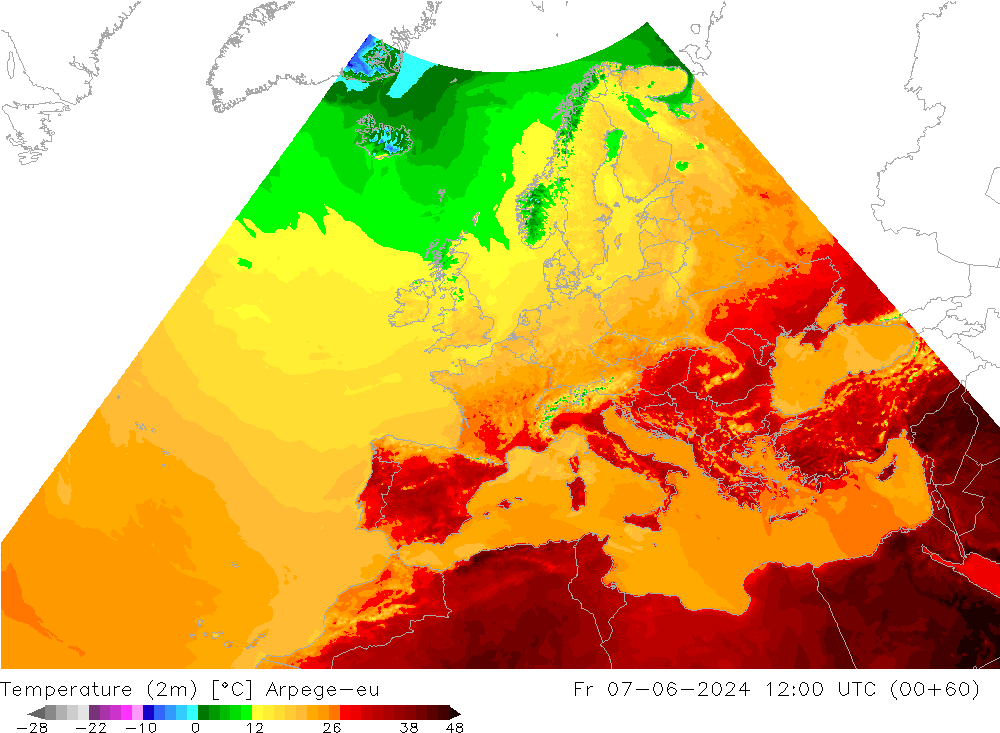 Temperature (2m) Arpege-eu Fr 07.06.2024 12 UTC