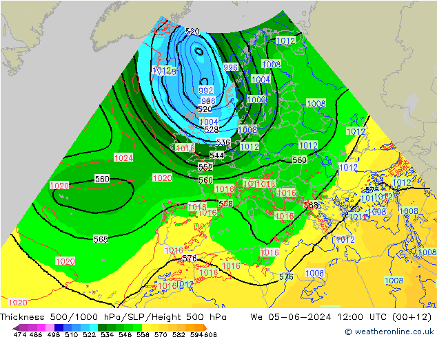 500-1000 hPa Kalınlığı Arpege-eu Çar 05.06.2024 12 UTC