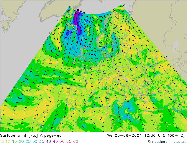 Rüzgar 10 m Arpege-eu Çar 05.06.2024 12 UTC