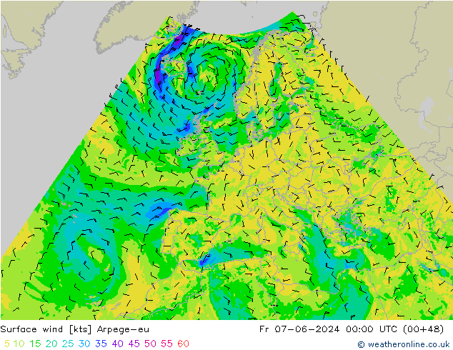 Bodenwind Arpege-eu Fr 07.06.2024 00 UTC