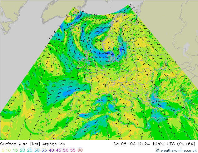 Surface wind Arpege-eu Sa 08.06.2024 12 UTC
