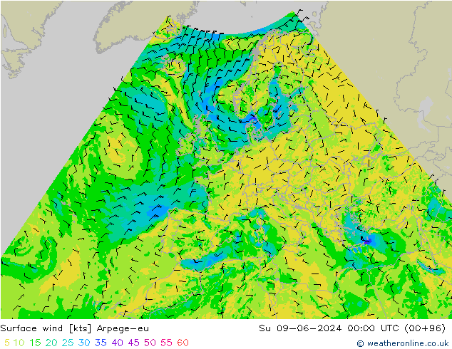 Surface wind Arpege-eu Su 09.06.2024 00 UTC