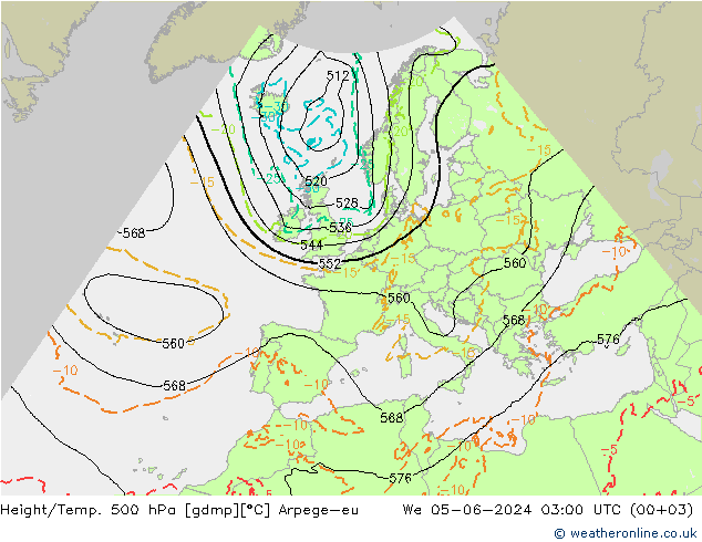 Height/Temp. 500 hPa Arpege-eu mer 05.06.2024 03 UTC