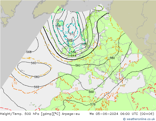 Height/Temp. 500 hPa Arpege-eu mer 05.06.2024 06 UTC