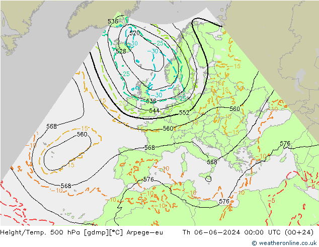 Height/Temp. 500 hPa Arpege-eu Qui 06.06.2024 00 UTC