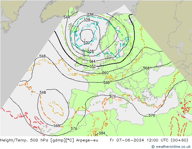 Height/Temp. 500 hPa Arpege-eu Fr 07.06.2024 12 UTC