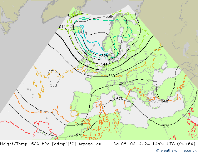 Géop./Temp. 500 hPa Arpege-eu sam 08.06.2024 12 UTC