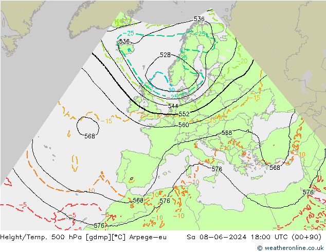 Height/Temp. 500 hPa Arpege-eu Sa 08.06.2024 18 UTC