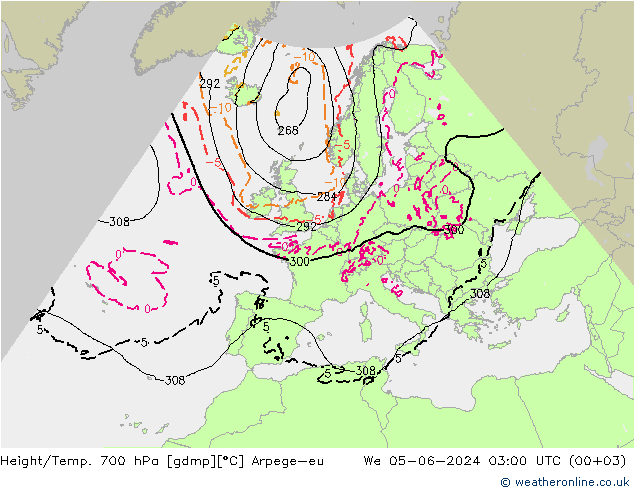 Height/Temp. 700 hPa Arpege-eu We 05.06.2024 03 UTC