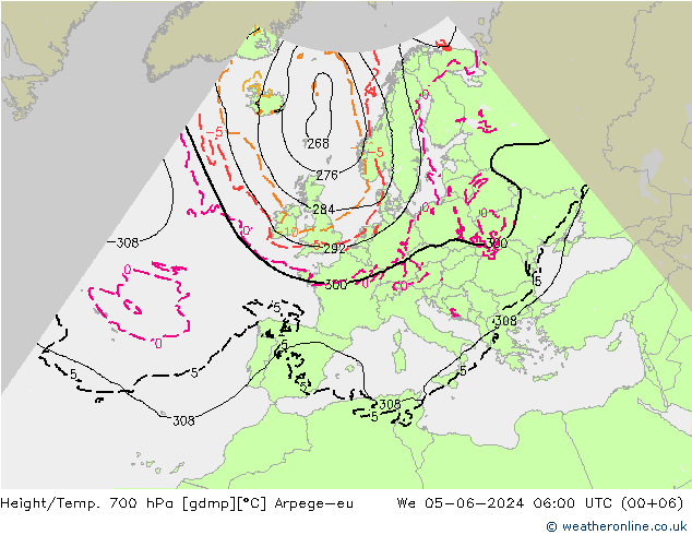 Height/Temp. 700 hPa Arpege-eu 星期三 05.06.2024 06 UTC