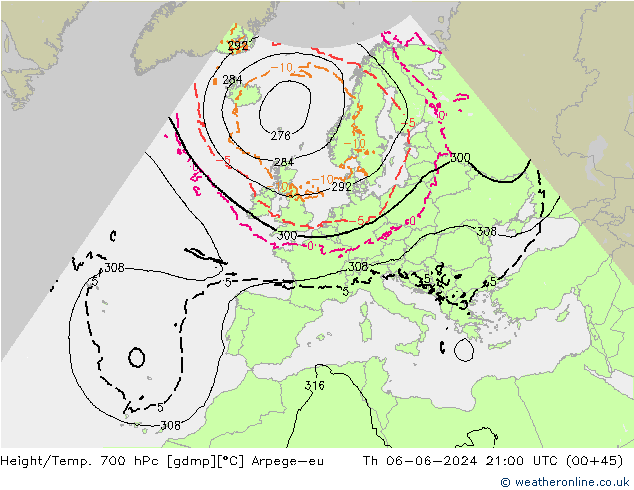 Height/Temp. 700 hPa Arpege-eu Do 06.06.2024 21 UTC