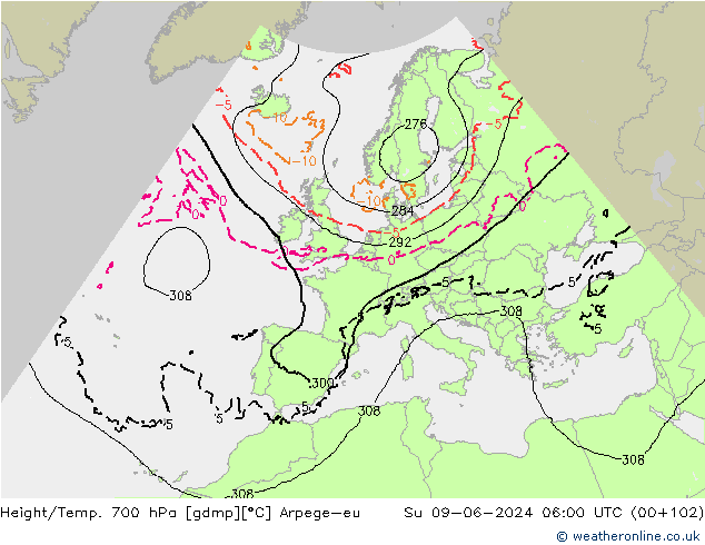 Yükseklik/Sıc. 700 hPa Arpege-eu Paz 09.06.2024 06 UTC