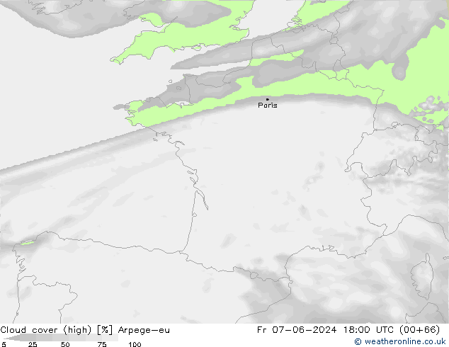 Cloud cover (high) Arpege-eu Fr 07.06.2024 18 UTC