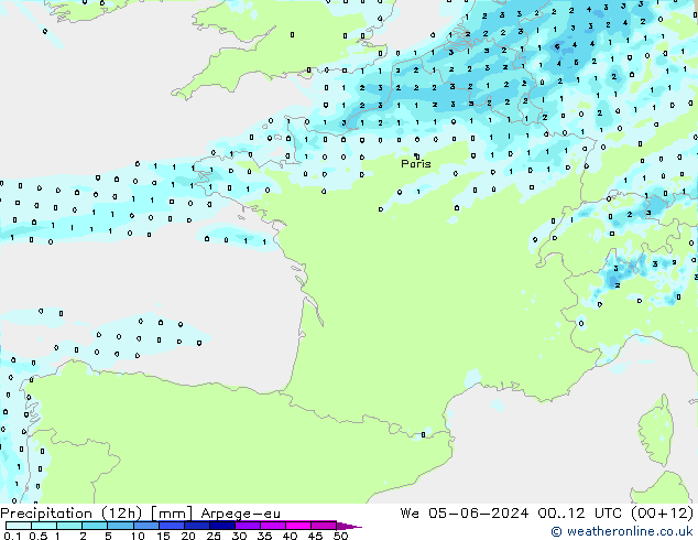 Precipitation (12h) Arpege-eu We 05.06.2024 12 UTC