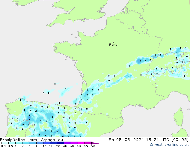 Neerslag Arpege-eu za 08.06.2024 21 UTC