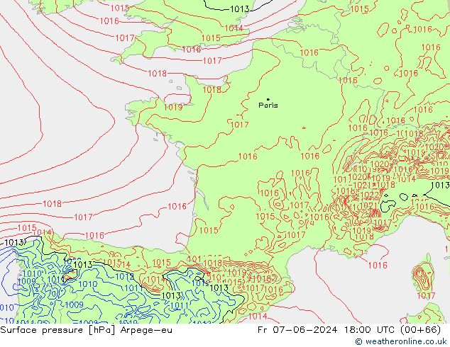 приземное давление Arpege-eu пт 07.06.2024 18 UTC