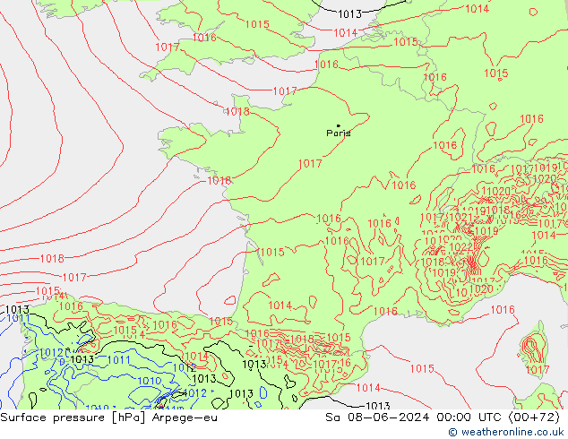 Surface pressure Arpege-eu Sa 08.06.2024 00 UTC