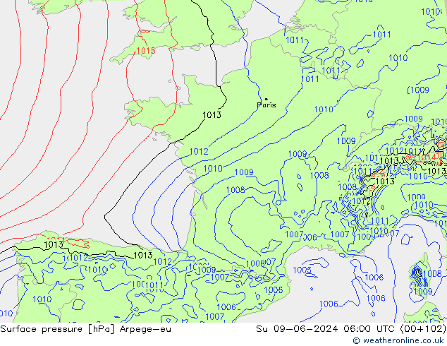 Surface pressure Arpege-eu Su 09.06.2024 06 UTC