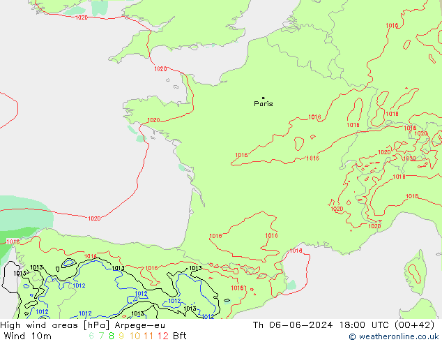 High wind areas Arpege-eu Qui 06.06.2024 18 UTC