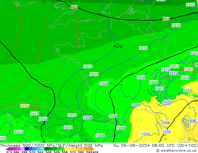 Thck 500-1000hPa Arpege-eu Ne 09.06.2024 06 UTC