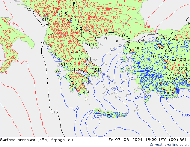 Atmosférický tlak Arpege-eu Pá 07.06.2024 18 UTC