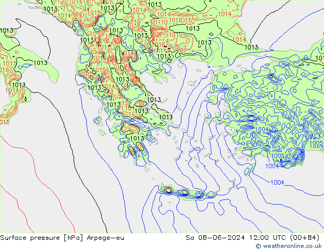 Pressione al suolo Arpege-eu sab 08.06.2024 12 UTC