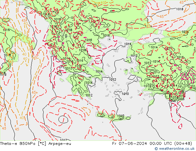 Theta-e 850hPa Arpege-eu pt. 07.06.2024 00 UTC