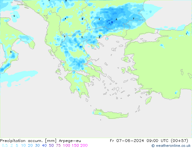 Precipitation accum. Arpege-eu ven 07.06.2024 09 UTC