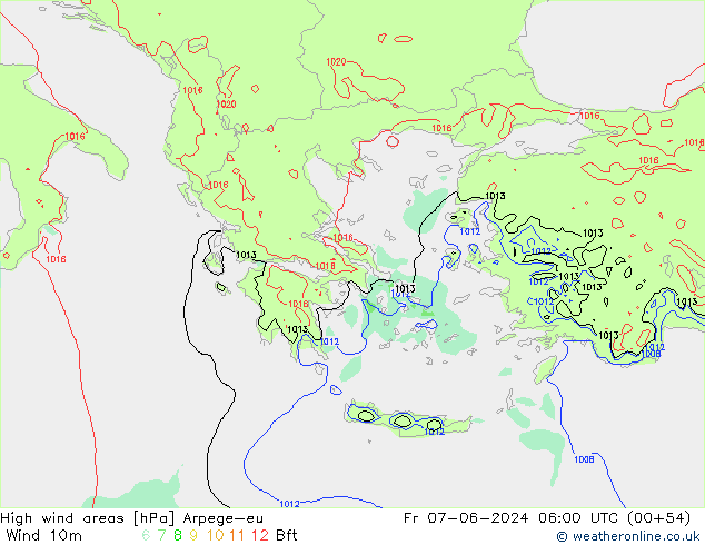 High wind areas Arpege-eu Fr 07.06.2024 06 UTC