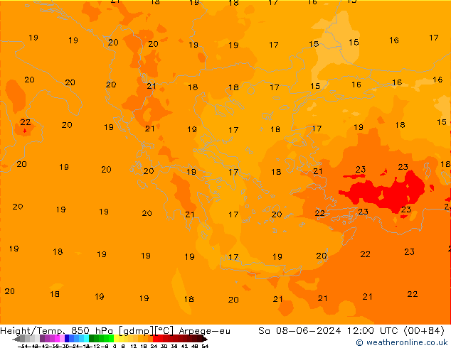 Height/Temp. 850 hPa Arpege-eu Sa 08.06.2024 12 UTC