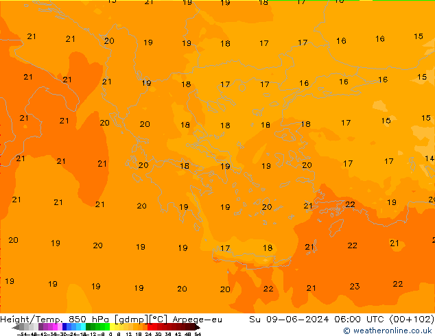 Height/Temp. 850 hPa Arpege-eu Su 09.06.2024 06 UTC