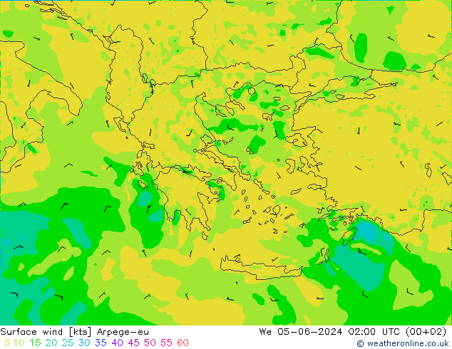 wiatr 10 m Arpege-eu śro. 05.06.2024 02 UTC