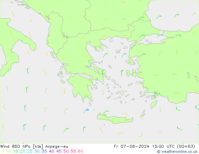 Vento 850 hPa Arpege-eu ven 07.06.2024 15 UTC