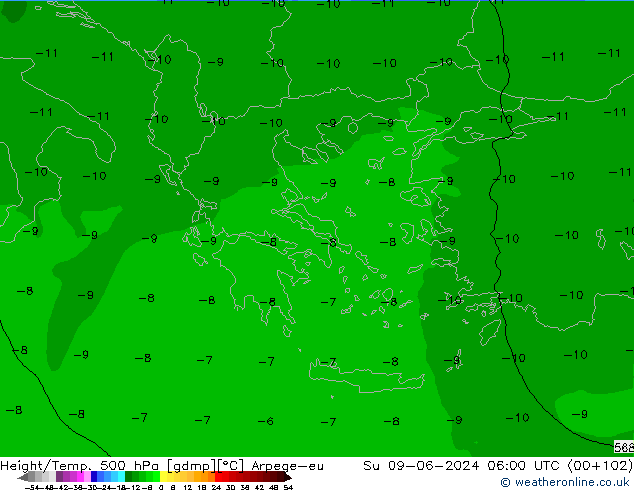 Height/Temp. 500 hPa Arpege-eu Dom 09.06.2024 06 UTC