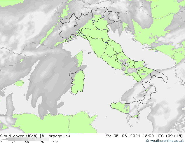 Cloud cover (high) Arpege-eu We 05.06.2024 18 UTC