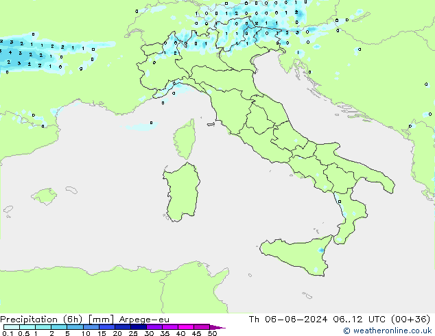 Precipitation (6h) Arpege-eu Th 06.06.2024 12 UTC